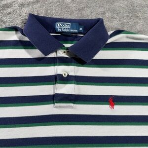 Polo Ralph Lauren Shirt Men’s Medium White Blue Stripe Cotton Casual Top